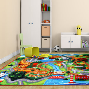 Hit Thomas Polyester Orange/Green Kids Rug