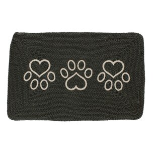 Cat Dog Feeding Placemats  Black & White Paw Prints Non Slip Place Mat 17 X 11