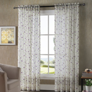 Dimitri Nature / Floral Sheer Rod Pocket Curtain Panels (Set of 2)