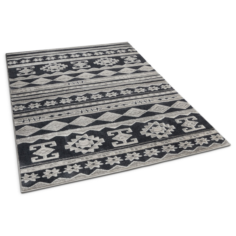 Union Rustic Manzi Power Loom Dark Gray Ivory Rug Reviews Wayfair