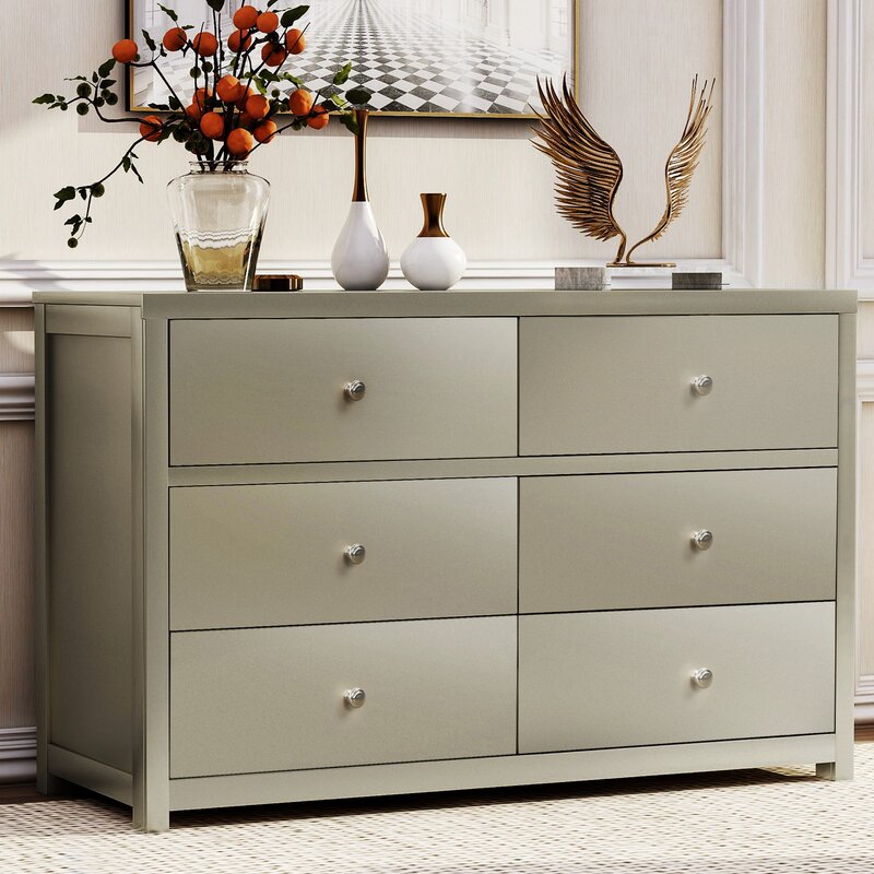 Greenline Modern Solid Wood 6 Drawer Double Dresser In