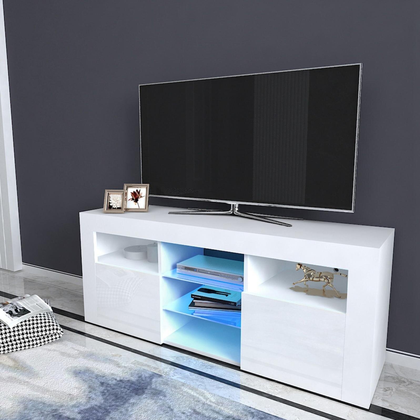 Details about   Living Room Tv Unit Cabinet Gloss Furniture Led Stand Display 