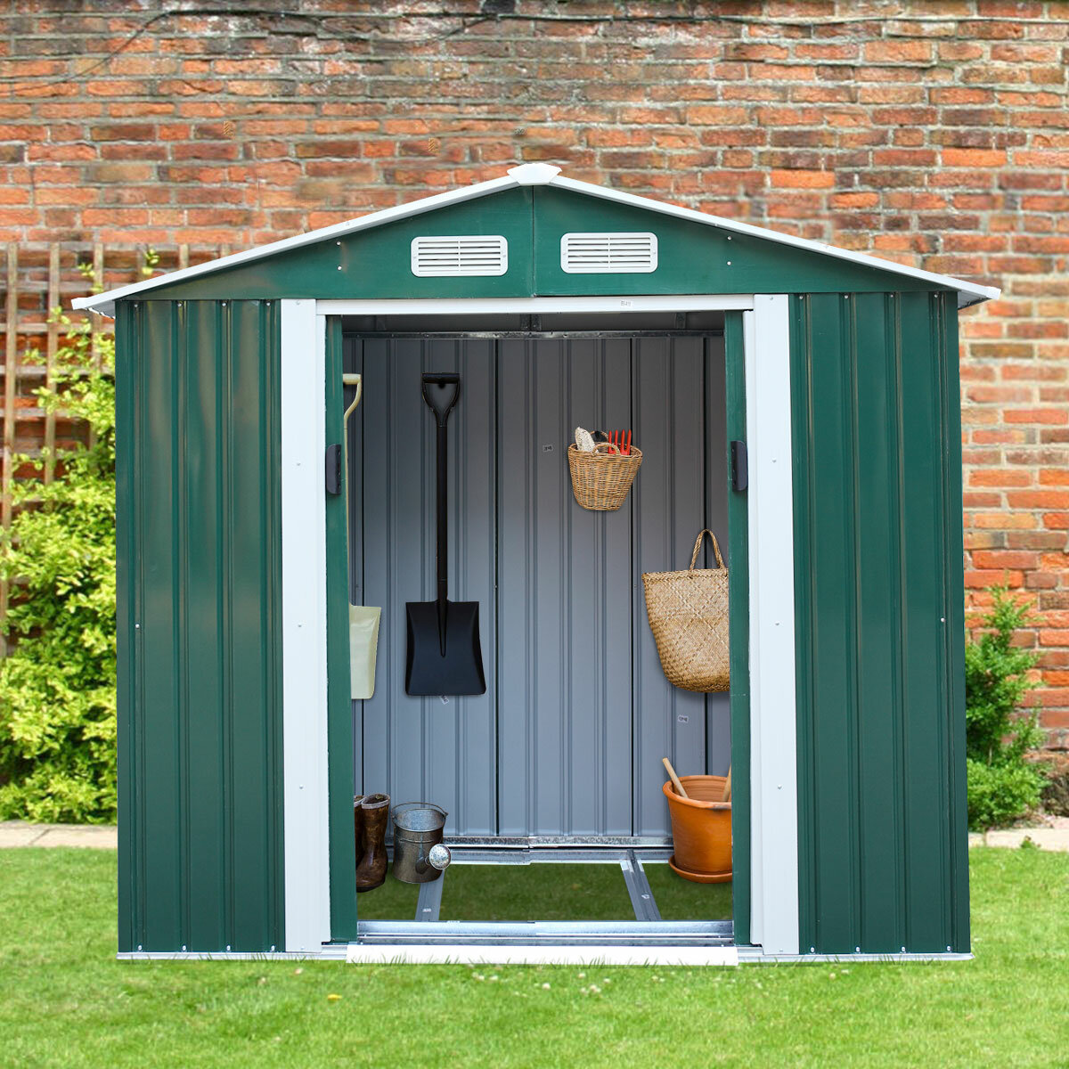 Jaxpety Outdoor 7 ft. W x 4 ft. D Metal Storage Shed & Reviews | Wayfair