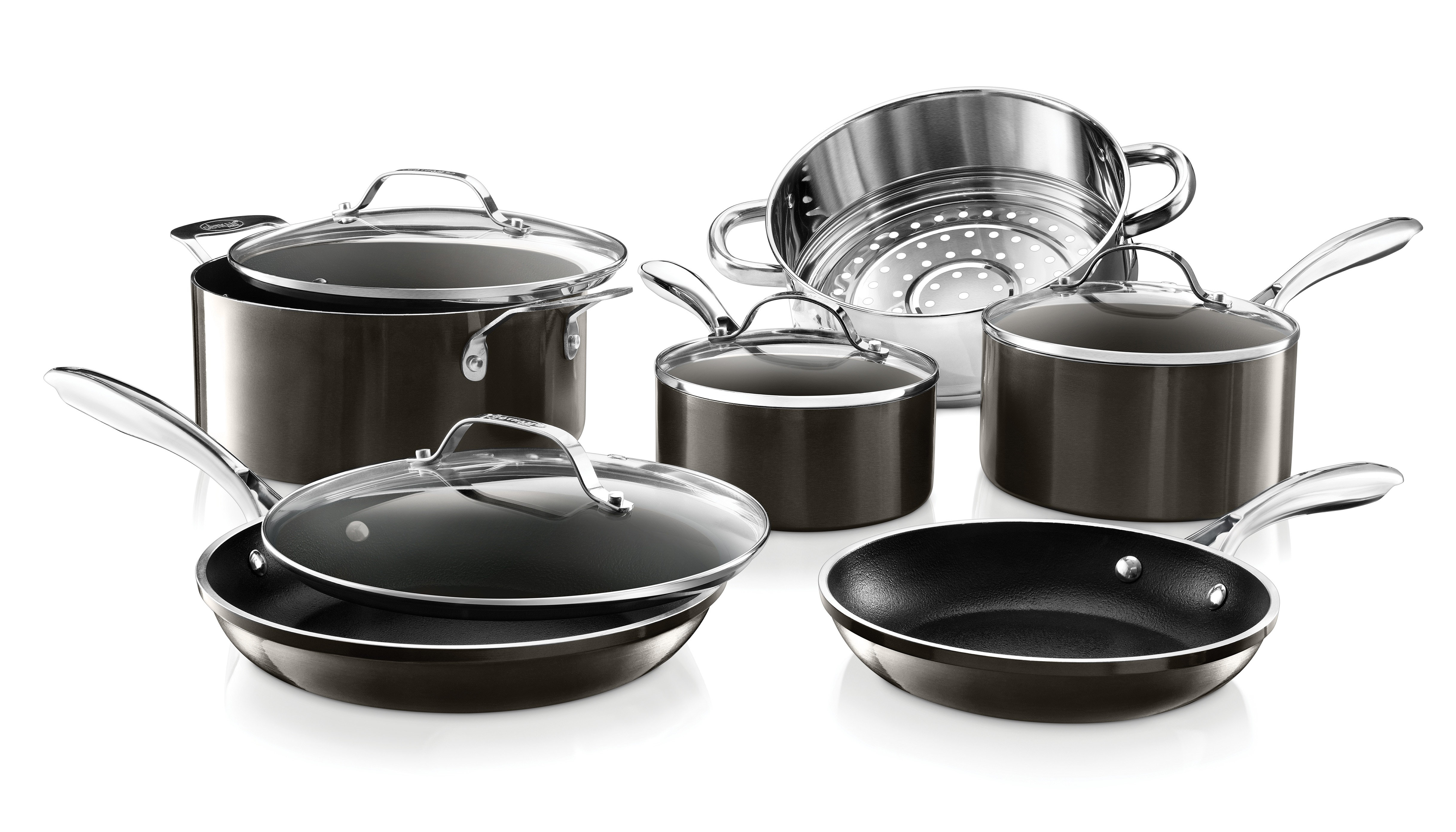 Knifes and More Gotham Steel Complete Kitchen Cookware and Cutlery Set Includes 4 Quart Stock Pot Fry Pans