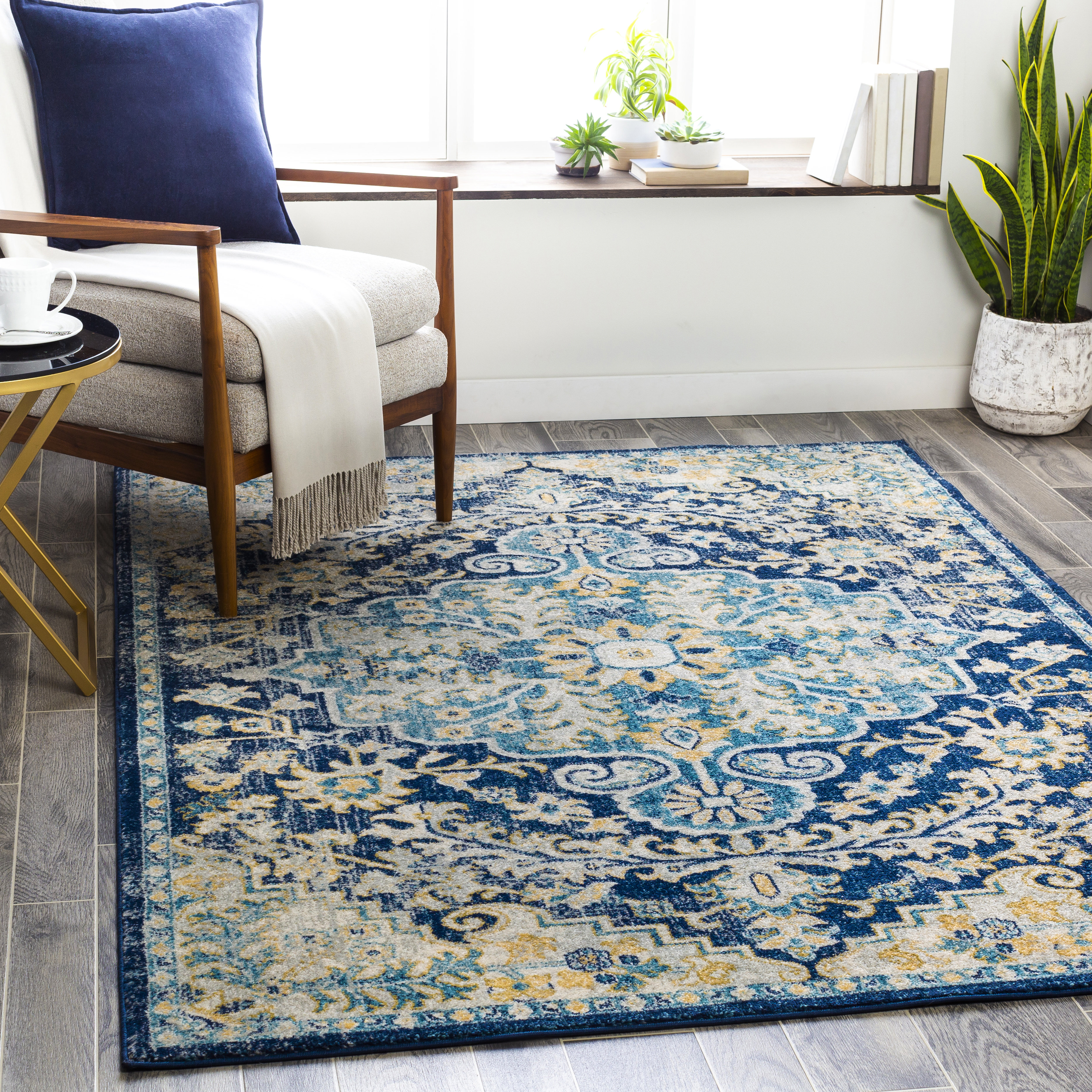 World Menagerie Bilaal Oriental Navy Area Rug Wayfair