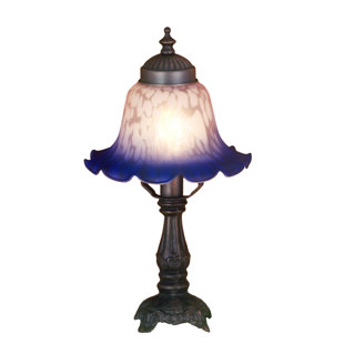 Victorian Lamps Wayfair Victorian Petal Pink And Blue Bell Shade Mini Table Lamp In Mahogany Bronze