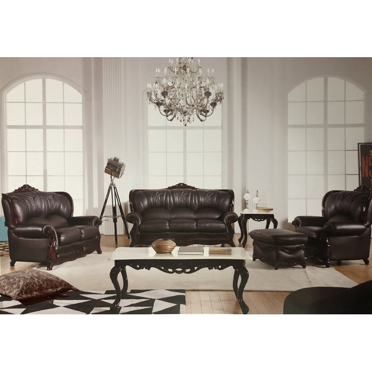 Bloomsbury Market Pennville 3 Piece Genuine Leather Living Room Set