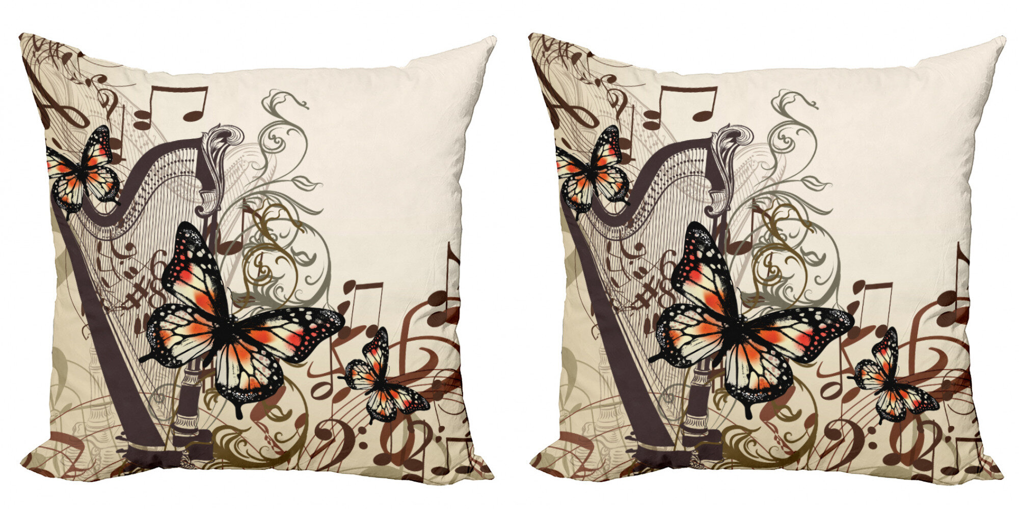 Brown 16 X 16 Inches Harp Ornament and Butterflies Classic Musical Instrument Concert Theme Ambesonne Butterflies Decoration Throw Pillow Cushion Cover Decorative Square Accent Pillow Case 