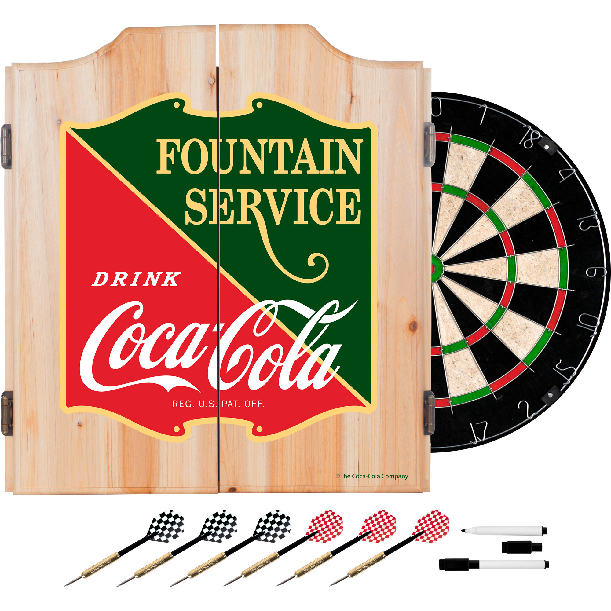 Trademark Global Coca Cola Dartboard And Cabinet Set Wayfair