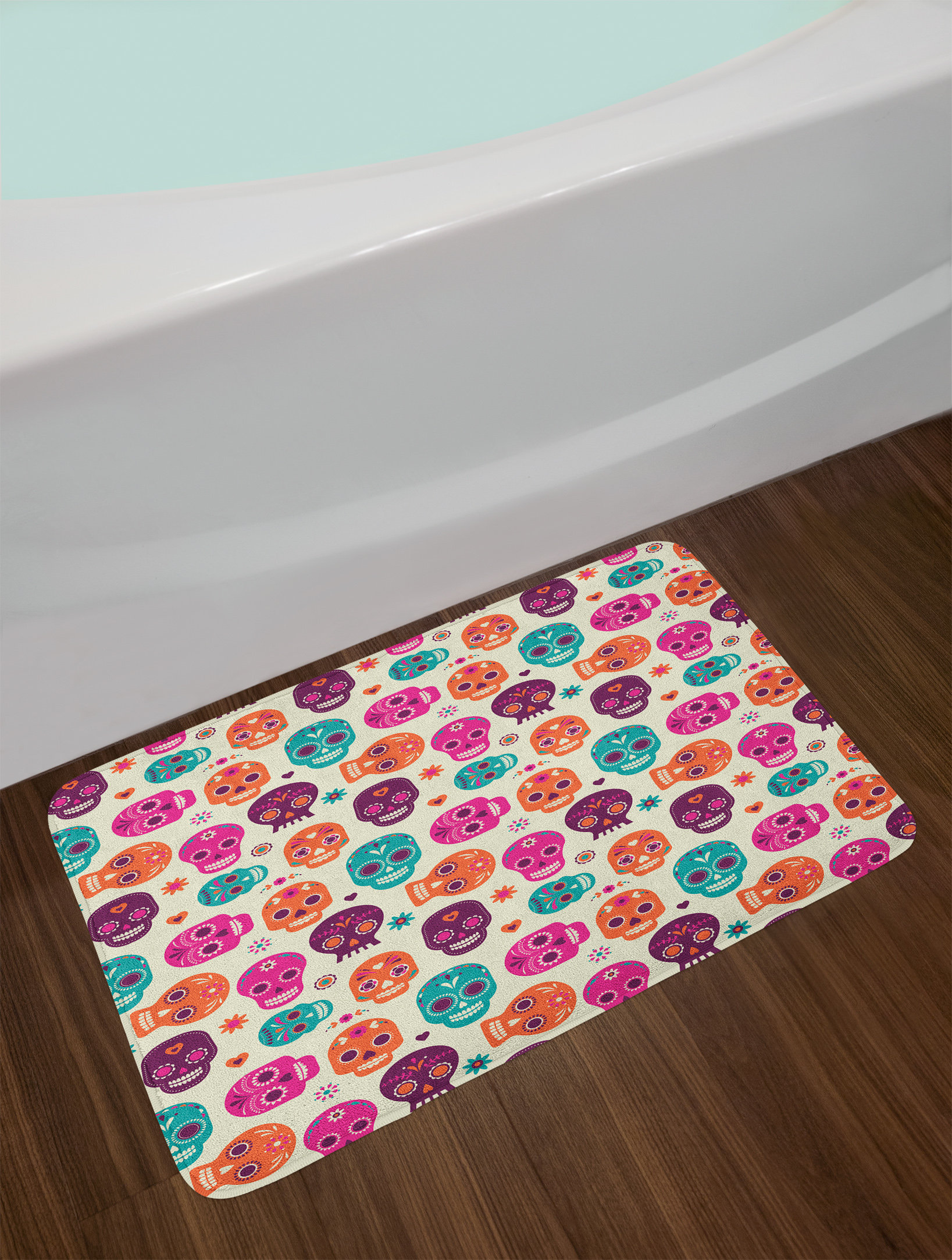 East Urban Home Sugar Skull Bath Mat Cute Colourful Skull