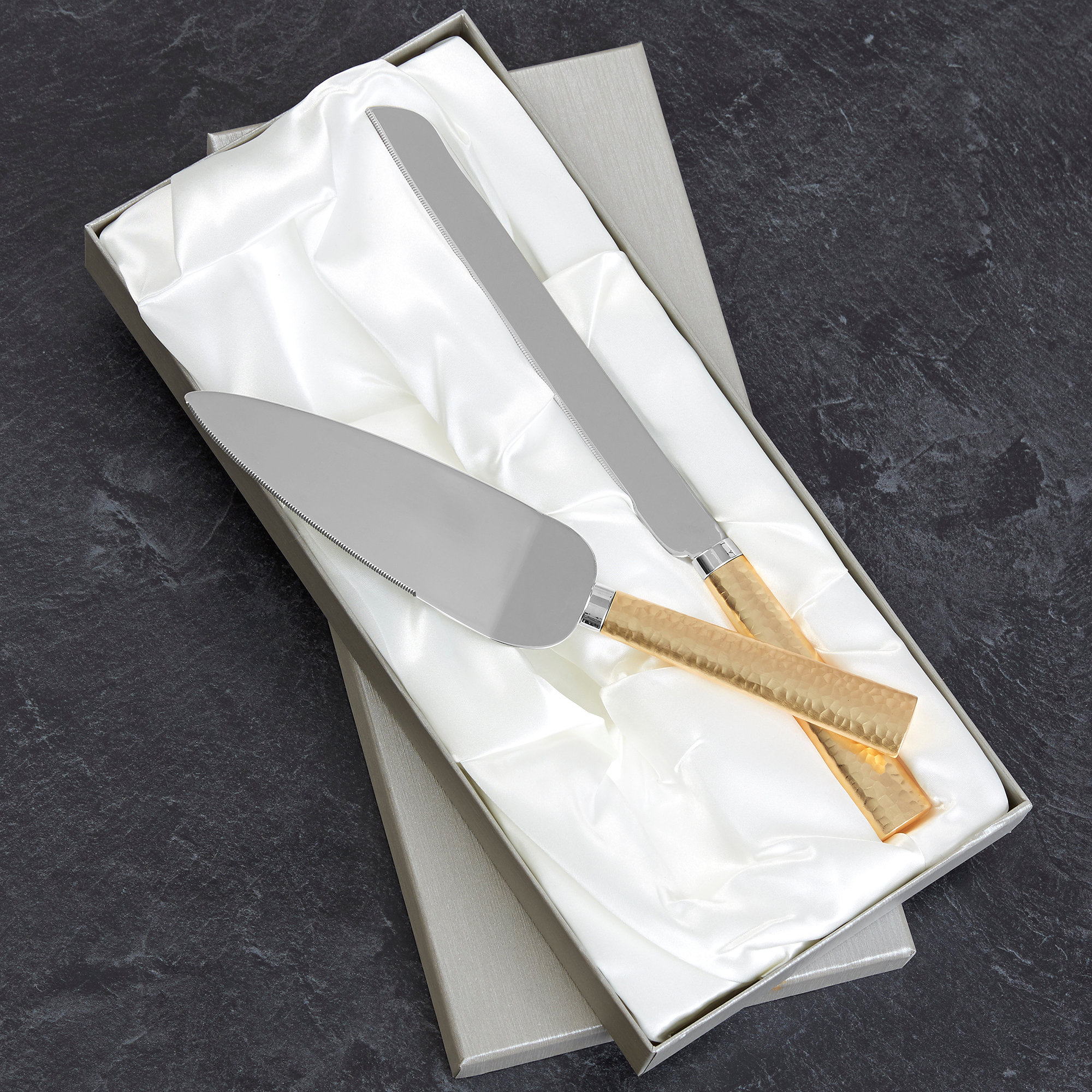 Personalization Mall Gold Hammered Engraved Cake Serving Set Wayfair