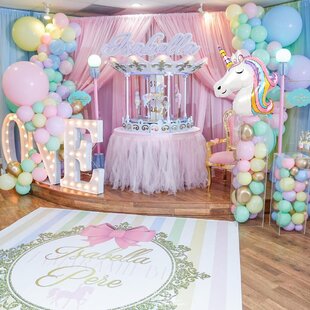 Pom-poms Unicorn Tiara Kids Birthday Party Unicorn Decorations Set Balloons 