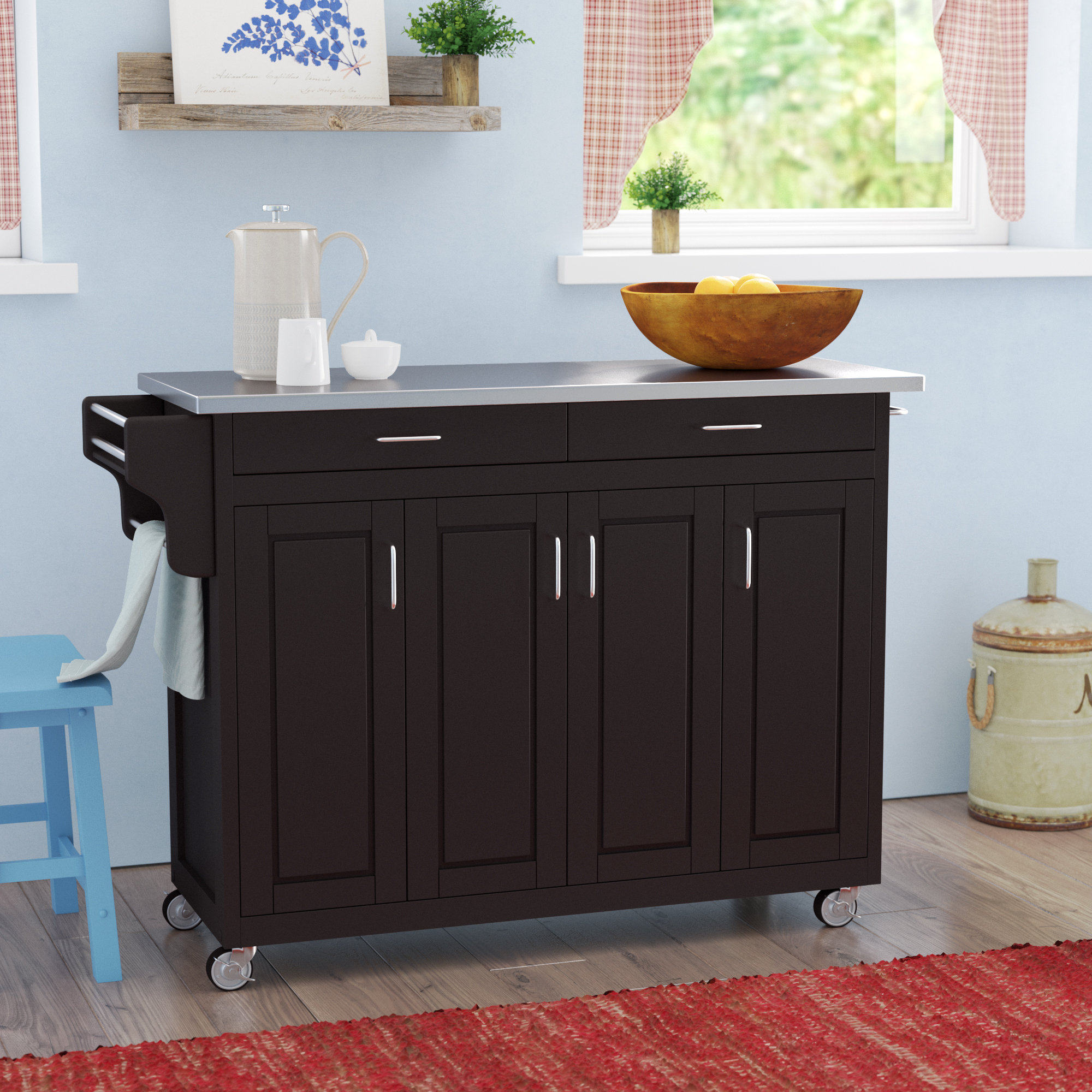 Red Barrel Studio® Littrell 48.75'' Wide Rolling Kitchen Island with Stainless Steel Top