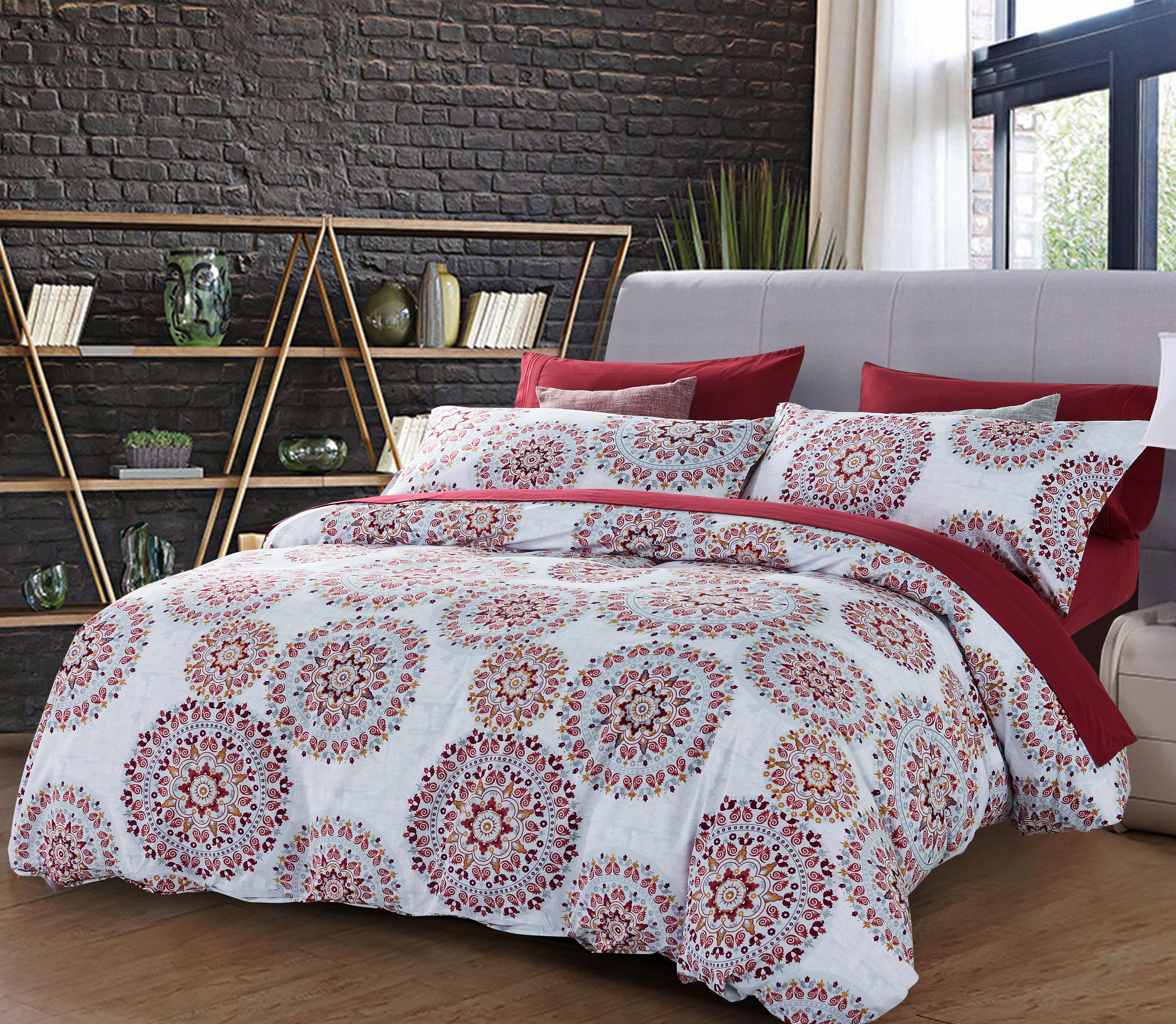 World Menagerie Paulino Crimson Mandala Reversible Duvet Cover Set