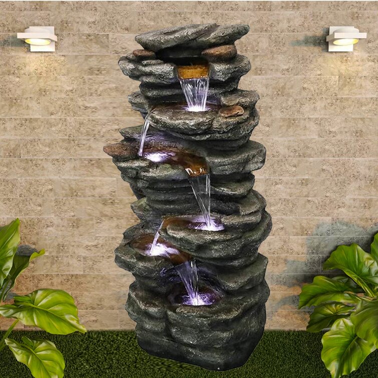 Water Fountain Waterfall with LED Lights Rock Natural  Indoor Outdoor Home Decor 