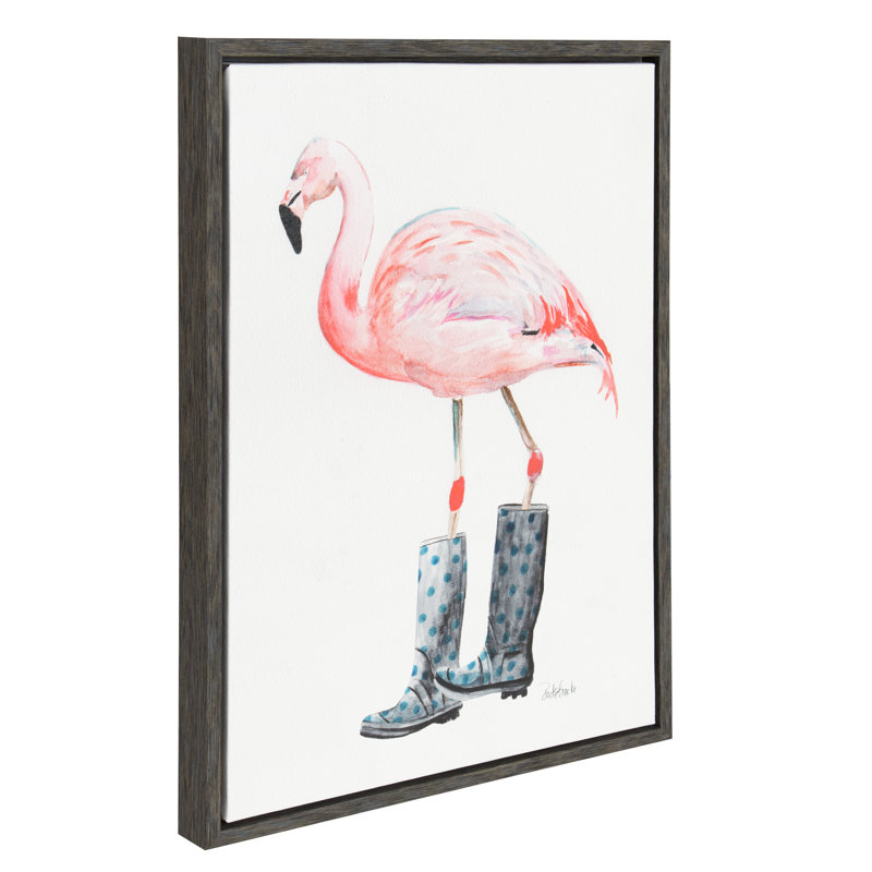 Ivy Bronx Flamingo In Boots Framed Watercolor Painting Print On