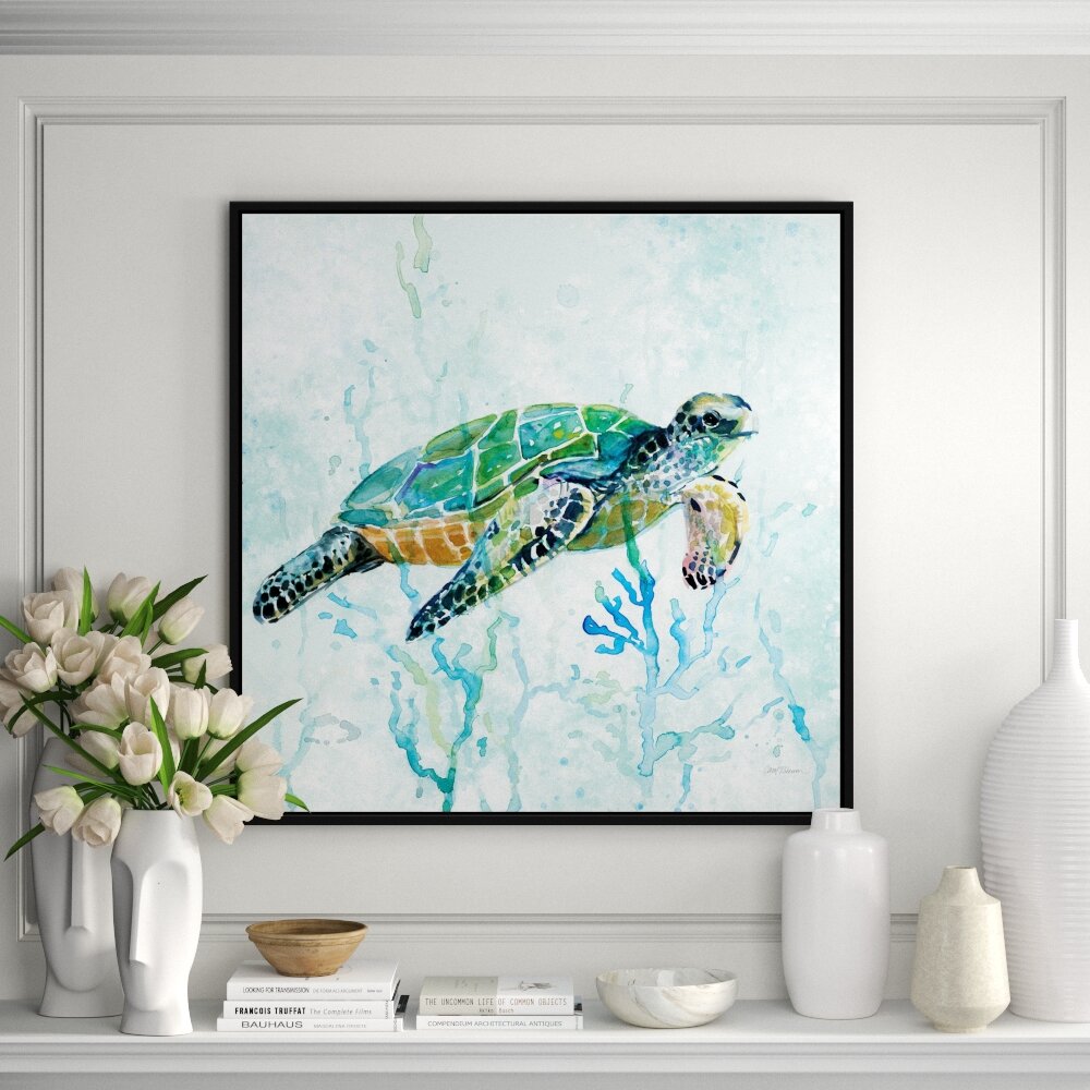 Online Designer Combined Living/Dining 'Sea Turtle Swim I' - Print on Canvas