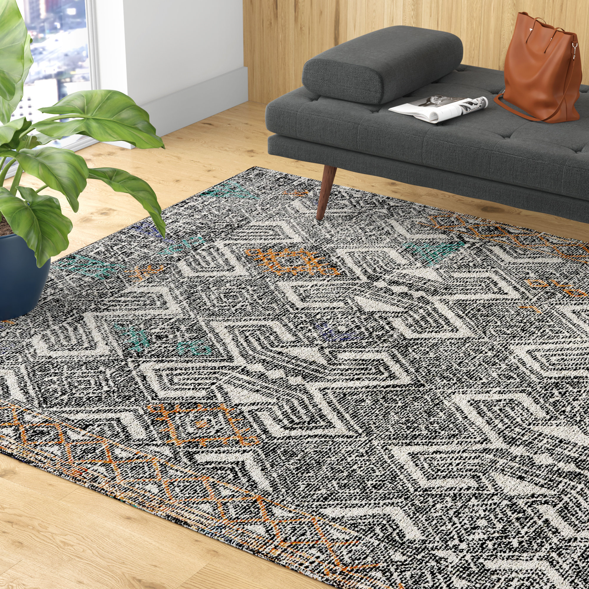 Allmodern Kristian Geometric Hand Tufted Black Ivory Area Rug Reviews Wayfair