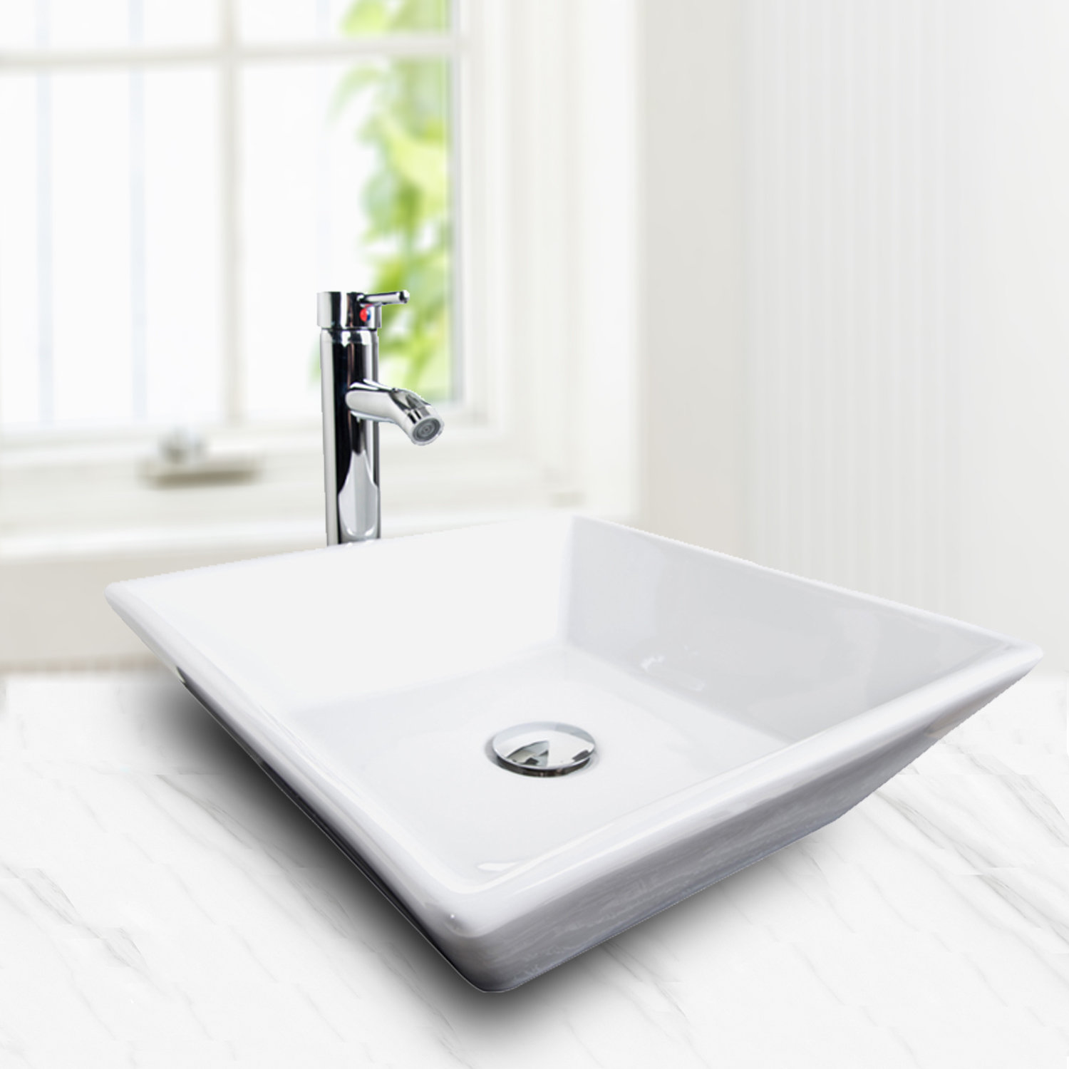Elecwish Ceramic Square Vessel Bathroom Sink With Faucet Wayfair