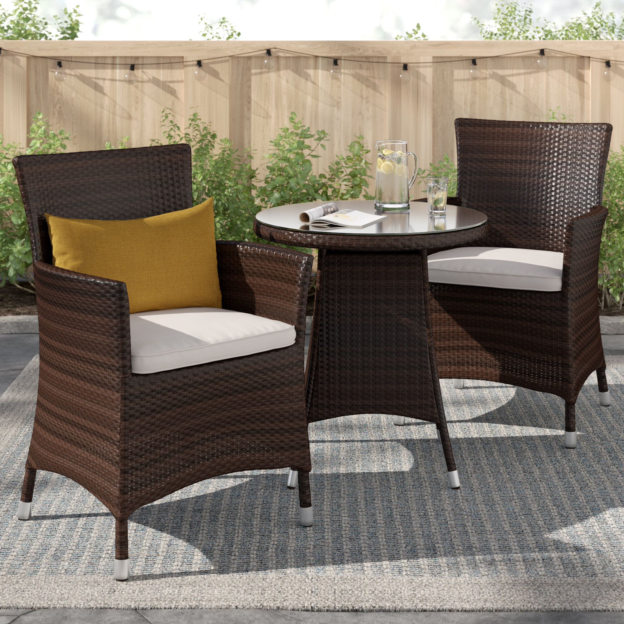 2 seater rattan bistro set with cushions