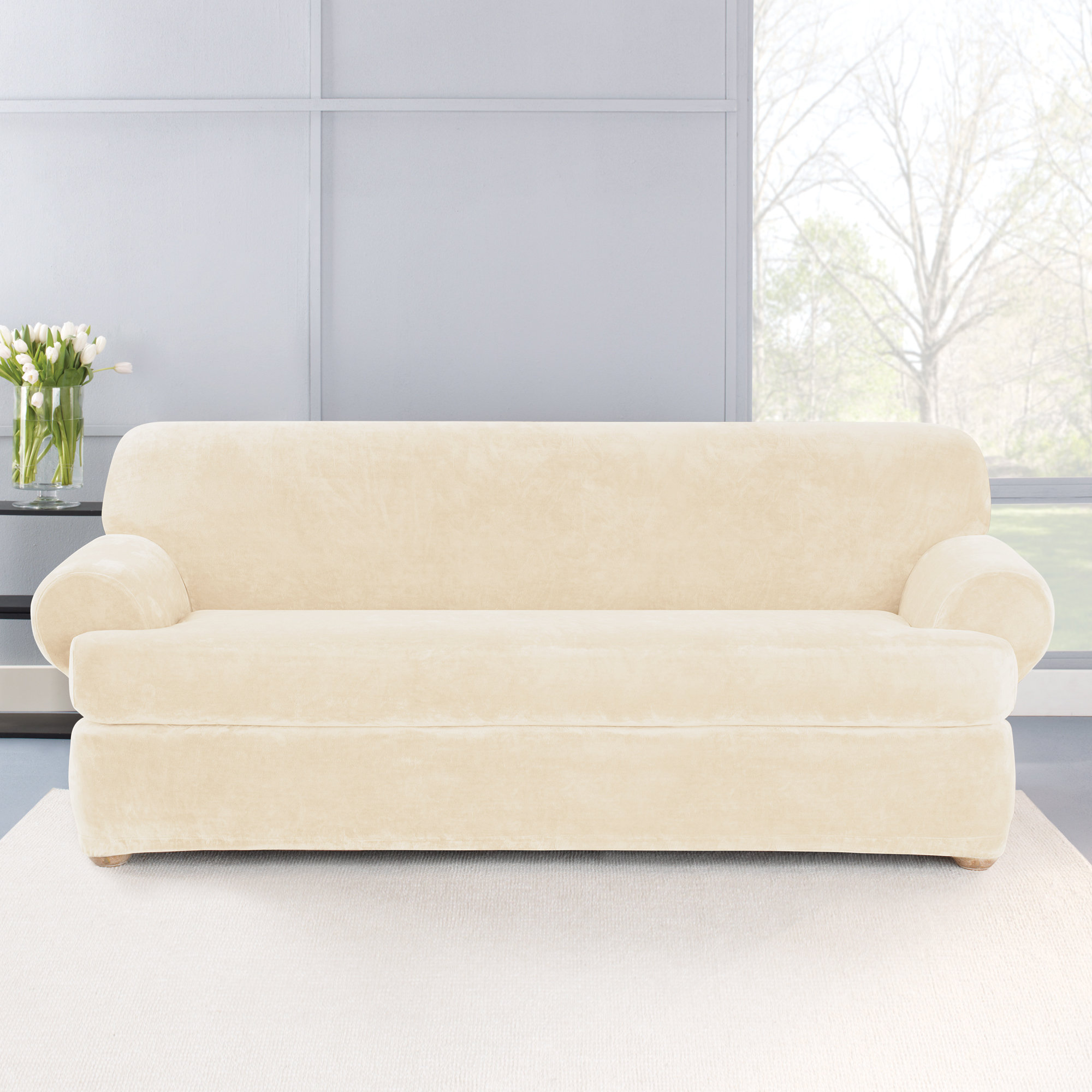 Sure Fit Stretch Plush 2 Piece T Cushion Sofa Slipcover Set Wayfair Our Sites