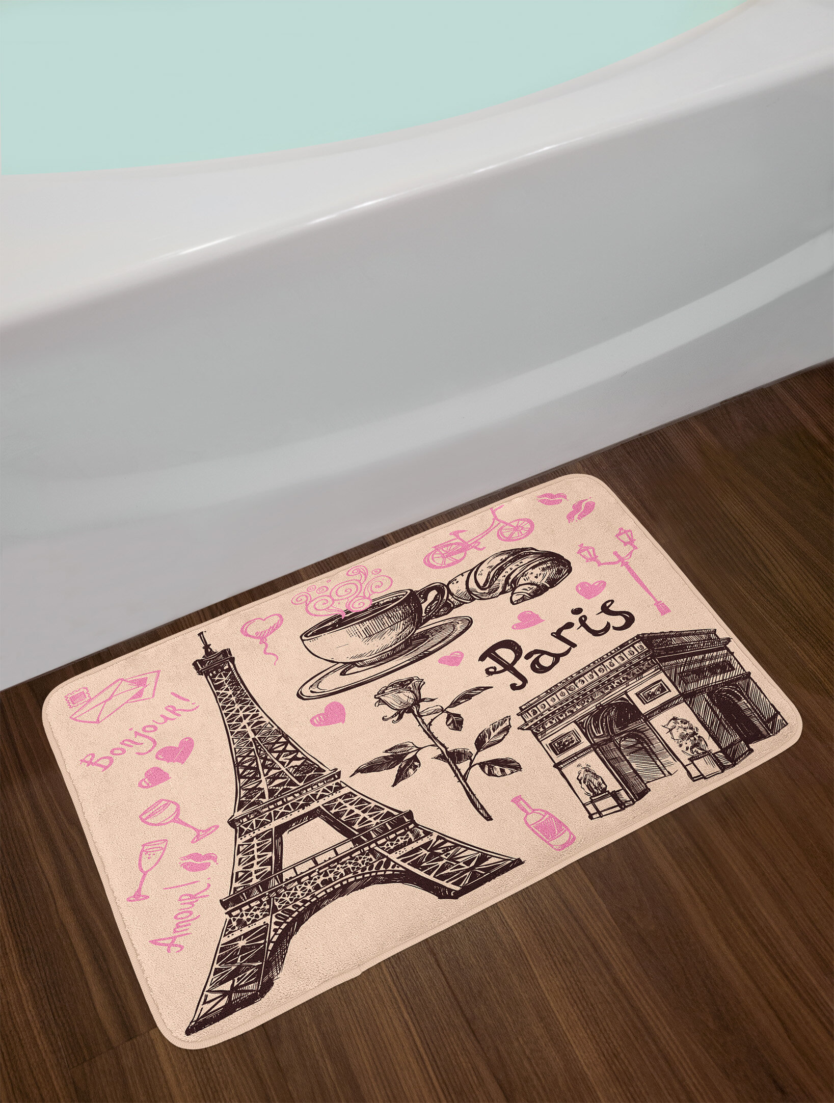 East Urban Home Pink Dark Brown Paris Eiffel Tower Bath Rug Wayfair