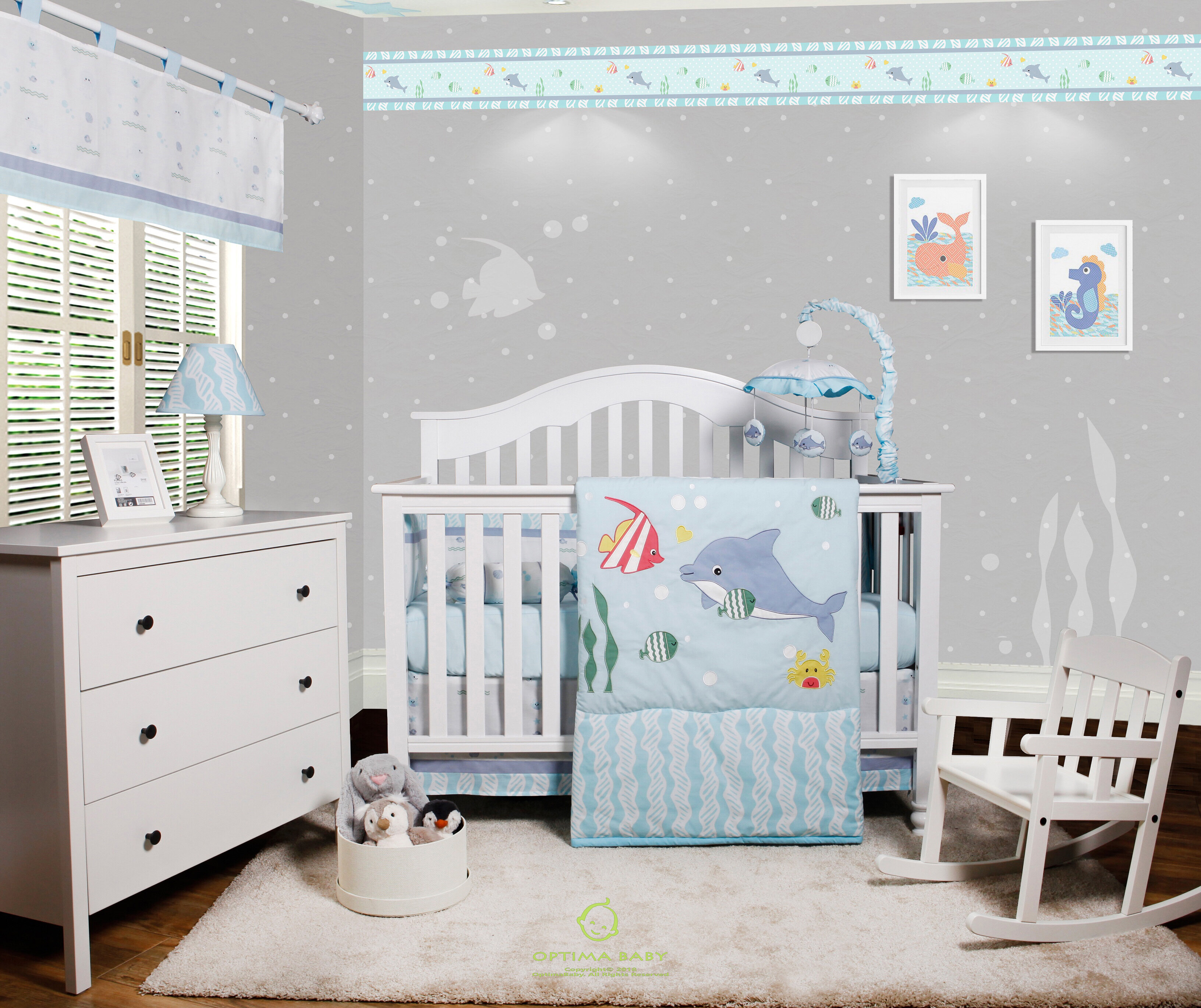 Harriet Bee Harrelson Ocean Sea Dolphin Baby Nursery 6 Piece Crib