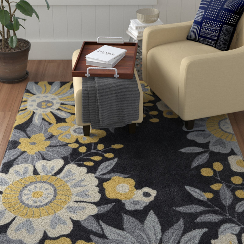 Winston Porter Harding Floral Handmade Tufted Gray Yellow Area Rug Reviews Wayfair
