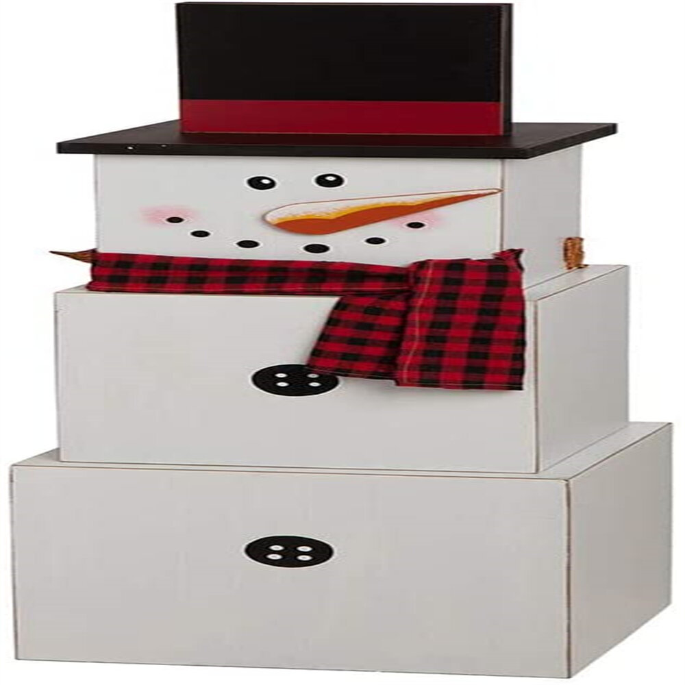 glitzhome 36 H Wooden Double Sided Snowman/Scarecrow Porch Decor Wooden Decorative Nesting Block Set Porch Sign 3 Nesting Boxes with Lids for Fall/Christmas Decorations 