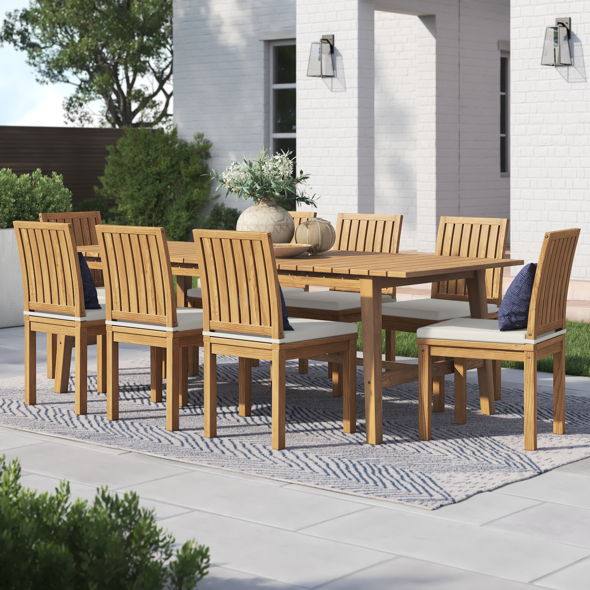 Sidney Outdoor Patio 9 Piece Teak Dining Set With Cushions Joss Main