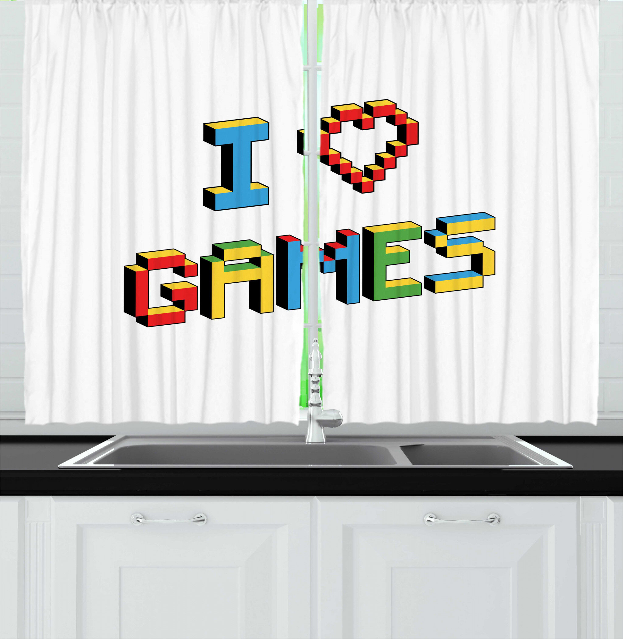 East Urban Home 2 Piece Gaming I Love Games Pixelated 8 Bit Video Games Typography Kitchen Curtain Set Wayfair