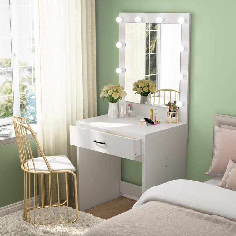 Everly Quinn Vanity Set With Lighted Mirror Wayfair Ca