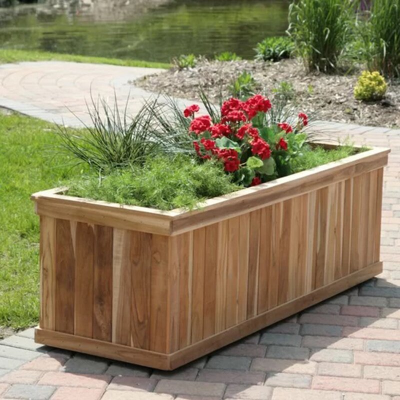 Millwood Pines Norvin Teak Planter Box & Reviews | Wayfair