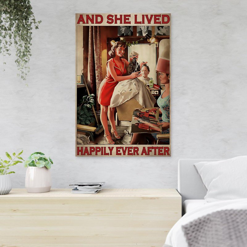 Girl In Hair Salon - And She Lived Happily Ever After - 1 Piece Rectangle Graphic Art Print On Wrapped Canvas Size: 36" H x 24" W x 2" D