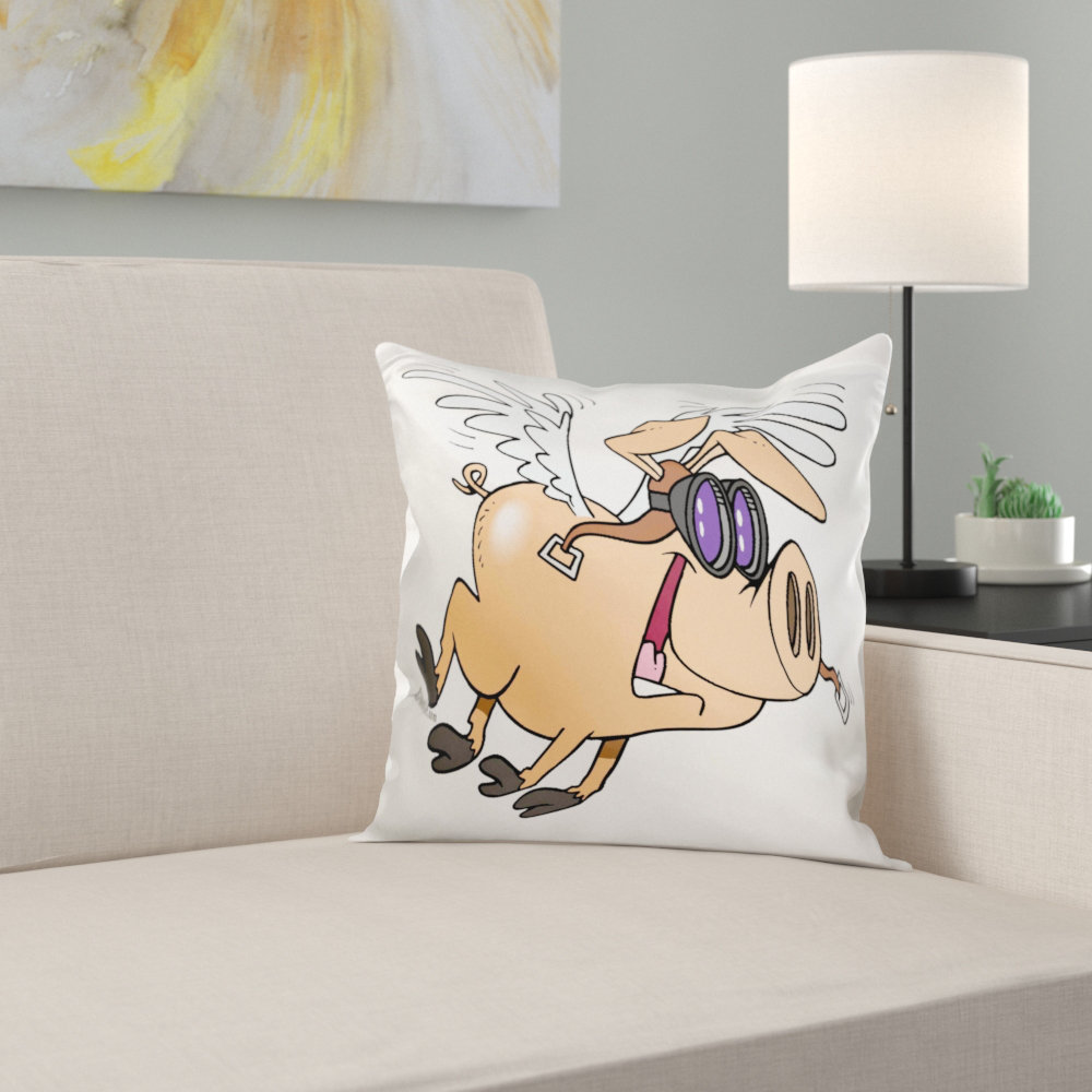 East Urban Home Funny Flying Pig Flyer Cartoon 16 Pillow Cover