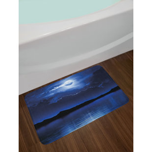 3 Piece Premium Polypropylene Bath Rugs Set with Blocks Design Navy Blue