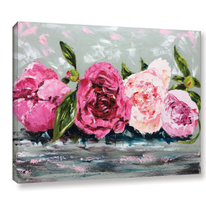 Row of Peonies II Painting Print on Wrapped Canvas