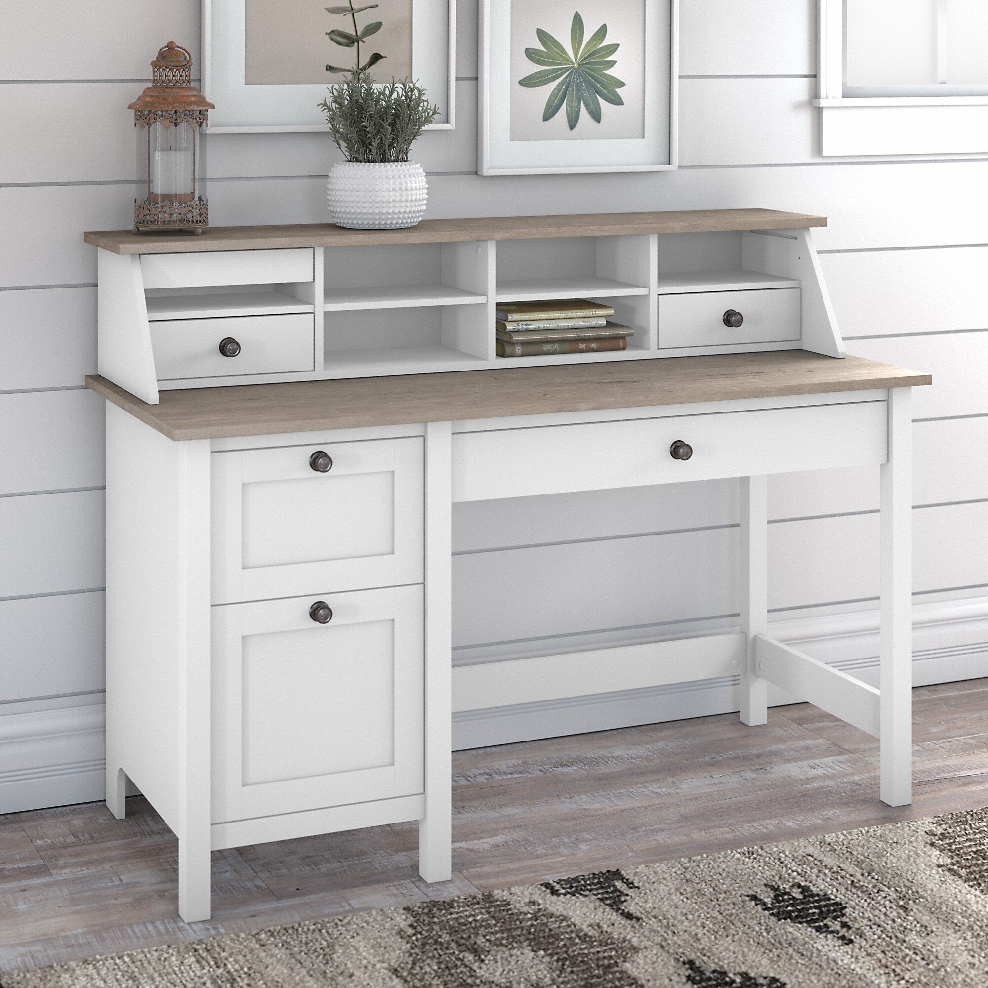 Bush Furniture Mayfield 54w Computer Desk With Drawers And Desktop Organizer In Pure White And Shiplap Gray Reviews Wayfair