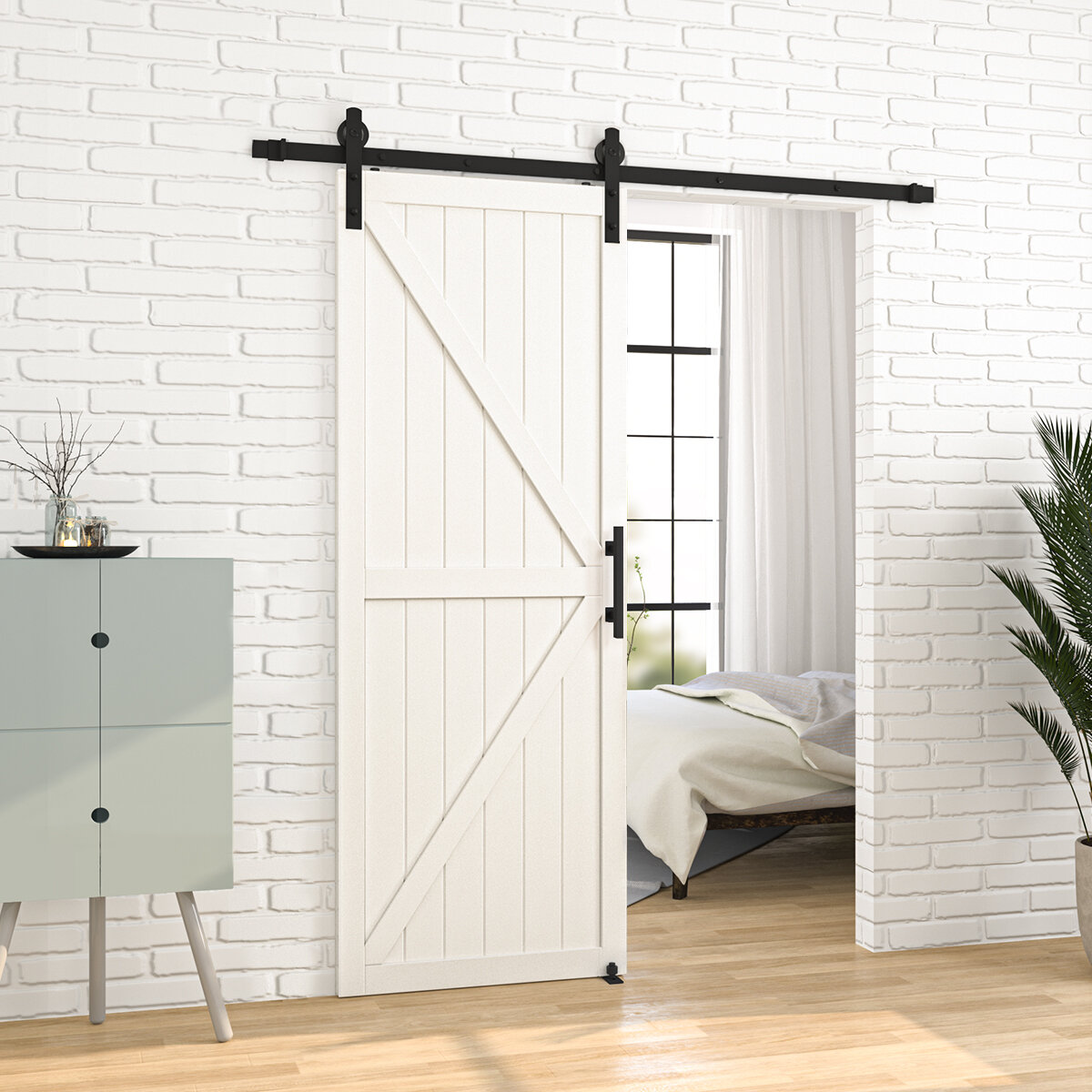 Simple and Easy to Install J Shape Hangers HomLux 5ft Double Cabinet Door Mini Barn Door Hardware Kits for Cabinet Doors Smoothly and Quietly 