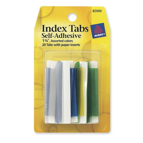 Index Tabs, Self-Adhesives, Permanent, 1-3/4", 20 per Pack, Assorted