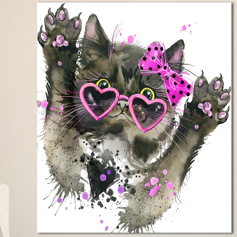 Designart Funny Black Cat Illustration Painting Print On Wrapped