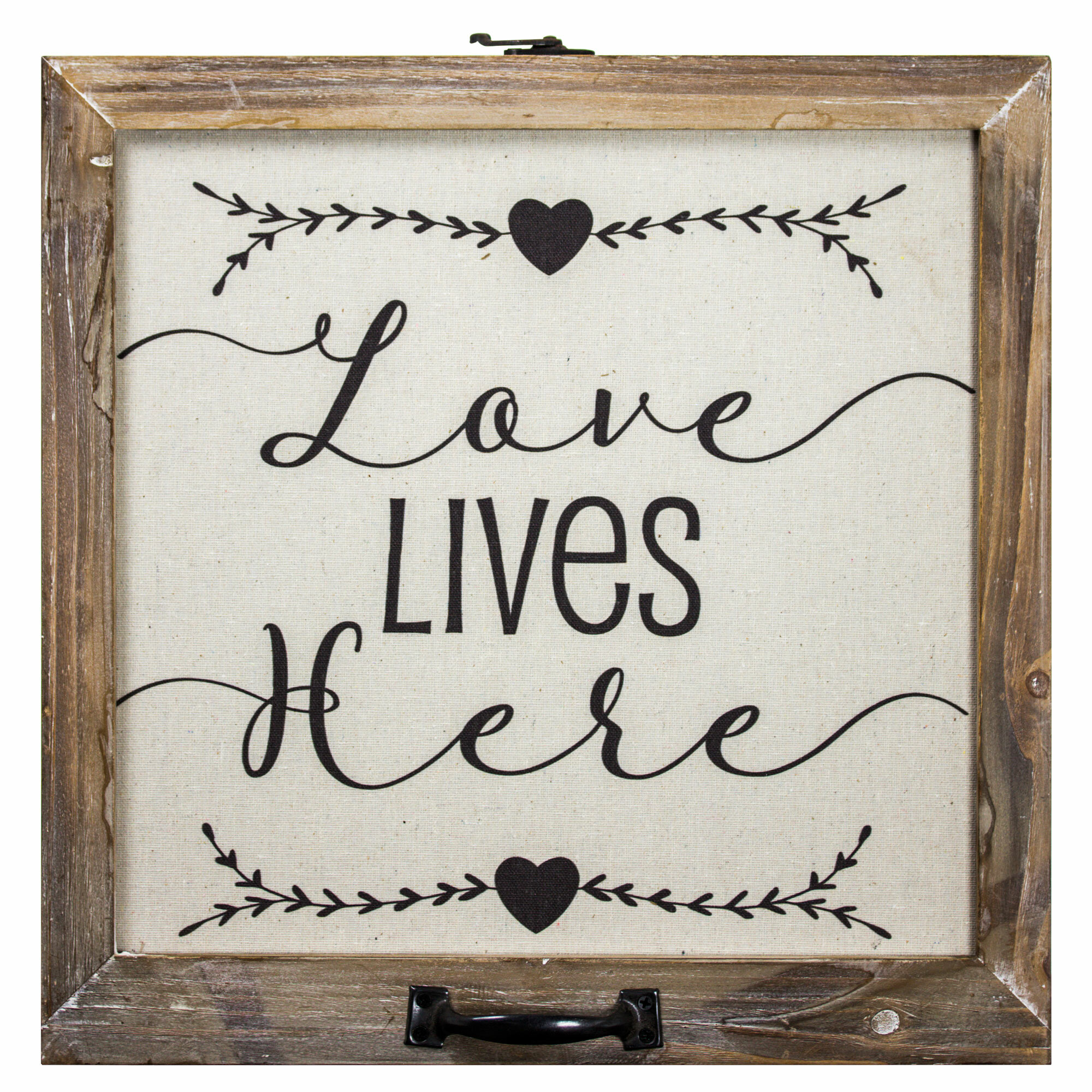 Gracie Oaks Love Lives Here Wood Framed Inspirational Canvas