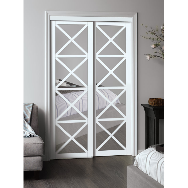 Erias Home Designs Mirrored Manufactured Wood Glass Lace Sliding