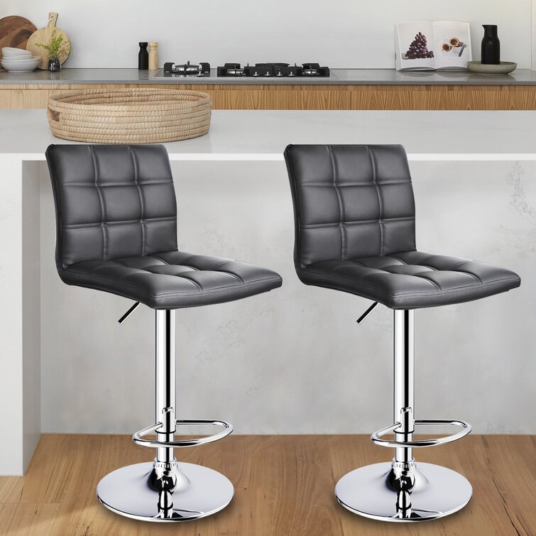 Set Of 2 PCS Adjustable Bar Stools PU Leather Barstools Swivel Pub Chairs Black 