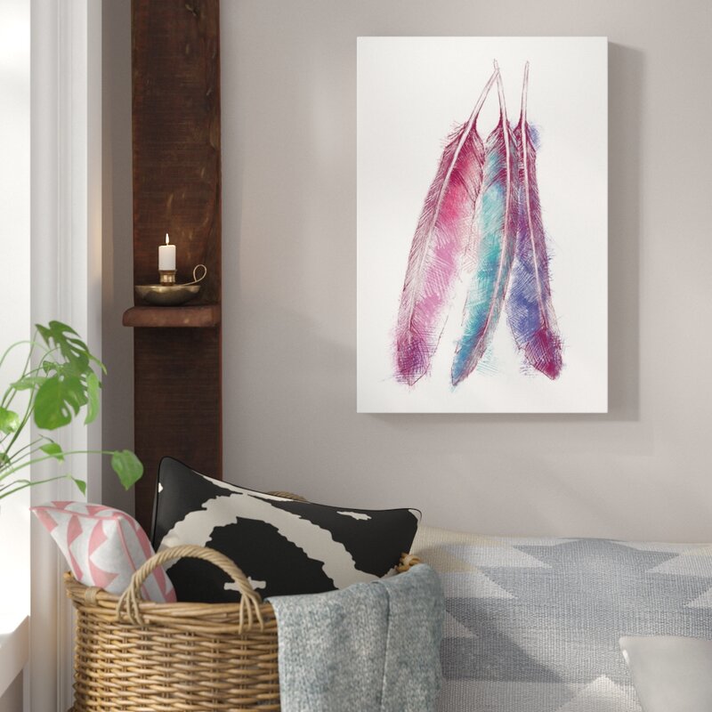 Bohemian Feather V Painting Print on Canvas - Bohemian Wall Decorations