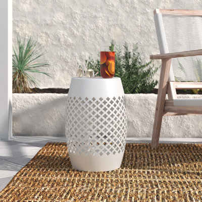 Evatt 12.5" Steel Patio End Table, Round Hollow Drum Side Table, Accent Table for Indoor and Outdoor