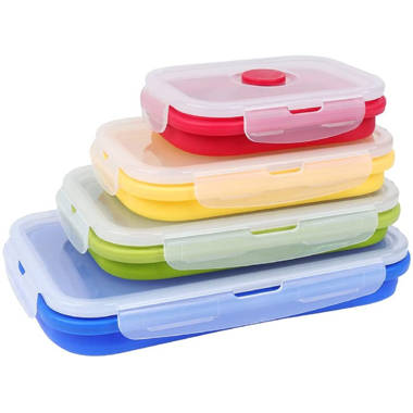 Set of 4 Silicone Food Storage Container Leftover Meal Lunch Box BPA Free Safe 