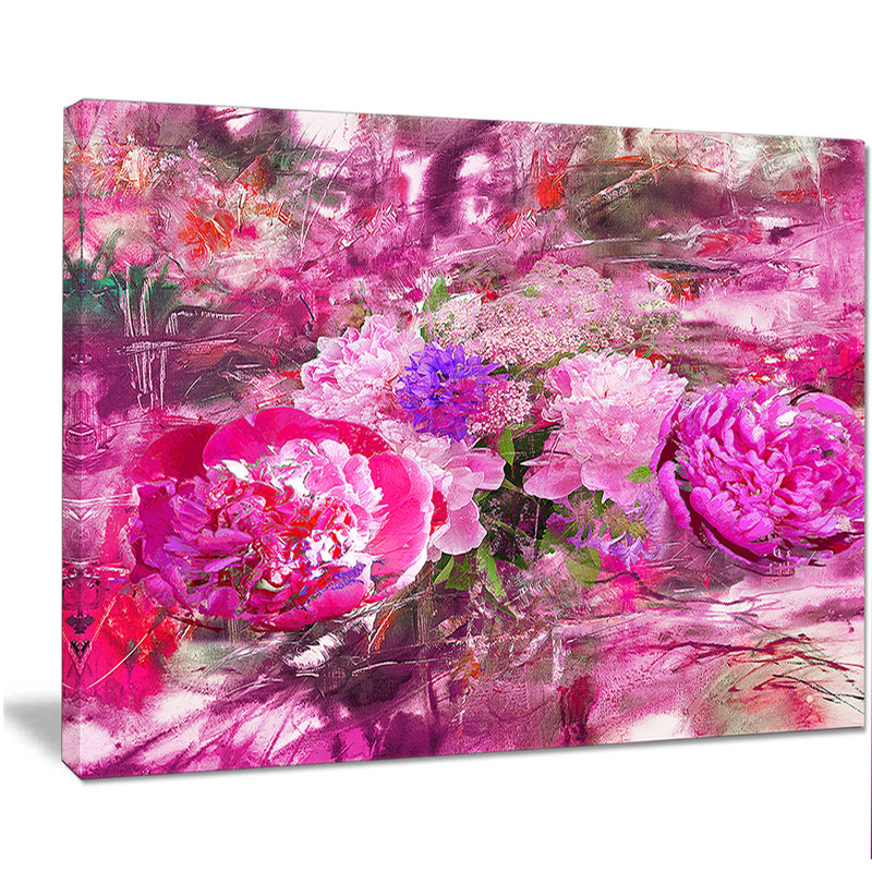 Designart Pink Peonies Abstract Background Painting Print On Wrapped Canvas Wayfair