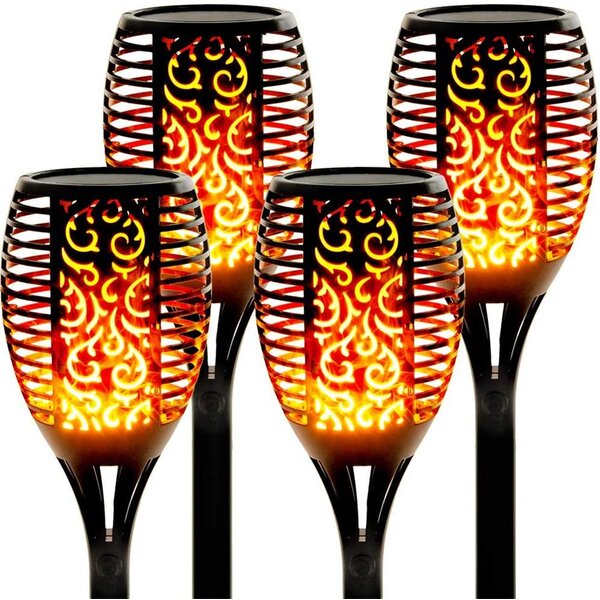 Super Bright Solar Halloween Lights Outdoor Waterproof Halloween Decorations Outdoor for Garden Pathway Party 6-Pack Larger Size Solar Torch Light with Flickering Flame 