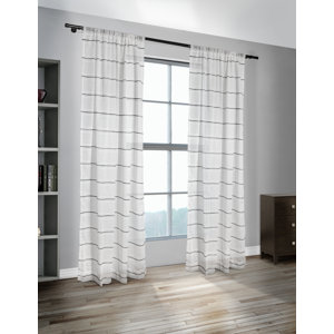 Nicolette Striped Sheer Rod Pocket Curtain Panels (Set of 2)